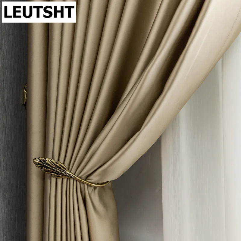 

Europe Gold shiny fabric Curtains for Living Dining Room Bedroom Luxury Solid Thick Curtains Window French Window wall curtain