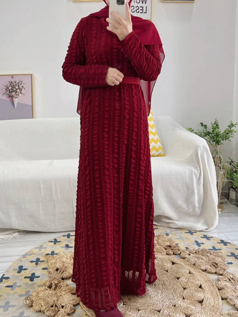 Fall 2022 Dubai Elegant Maxi Long Dress for Women Brief Solid O Neck Full Sleeve Loose Arab Oman Muslim Clothes Autumn