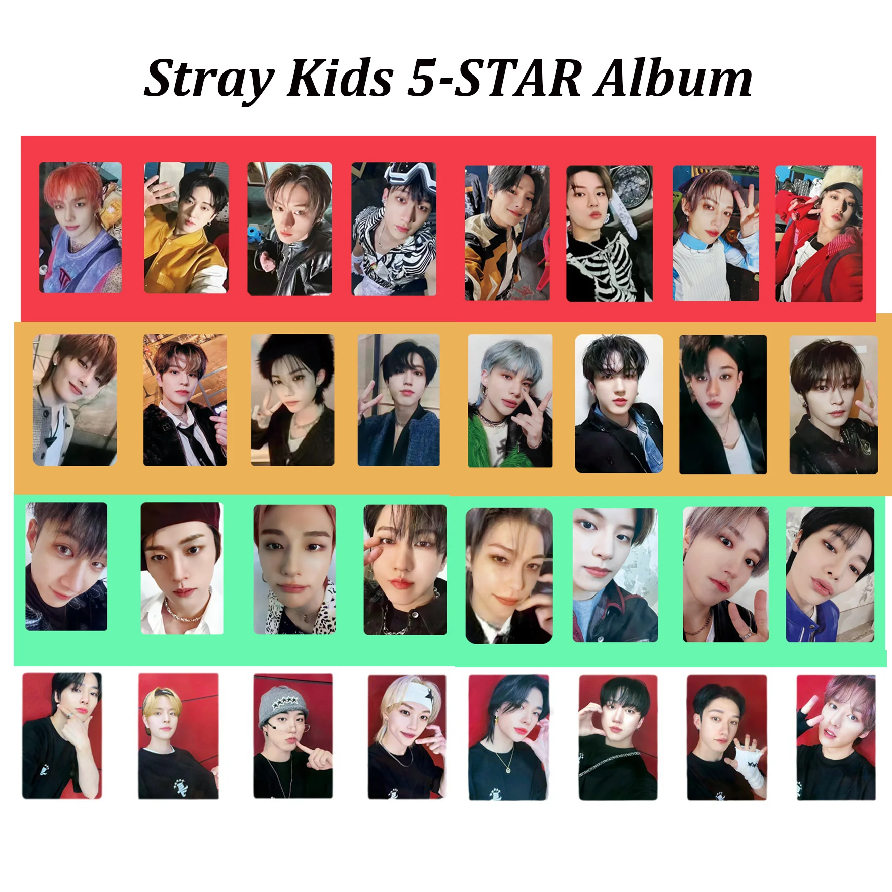 

KPOP Stray Kids 5-STAR Album Selfie PhotoCards StrayKids ★★★★★ Five Star LOMO Cards HyunJin Felix BangChan STAY Fans Gift