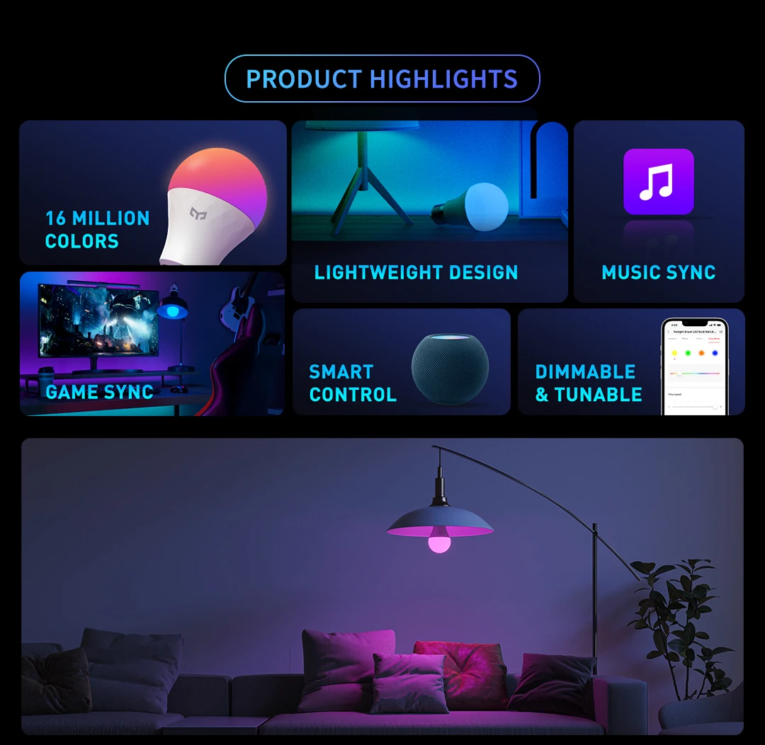 Умная Светодиодная Лампа Yeelight W4 Lite E27 Голосовое Управление Wi-Fi Совместимая С Homekit