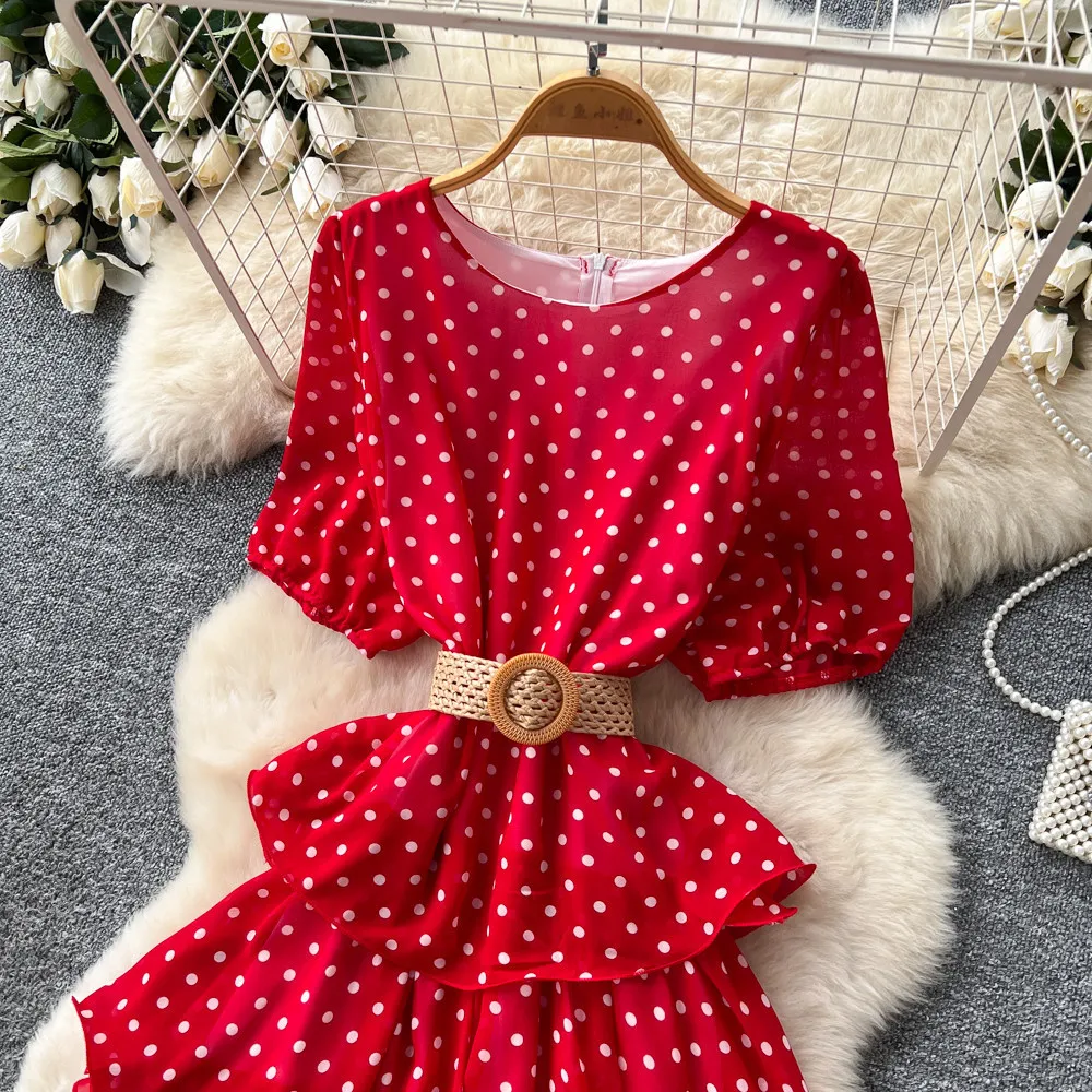 Женское длинное платье Cake Dress, А-силуэт, Y2K, уличный стиль, с круглым вырезом, коротким рукавом, принтом в горошек, элегантное, для вечеринок, ночных мероприятий, работы, 2026 (art.: 3920da0780b99) - 3920da0780b99