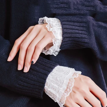 White Women Fake Cuffs Lace Wrist Warmers Black Flare Sleeve DIY False Cuff For Sweater Blouse Apparel Decor Clothes Accessories 6