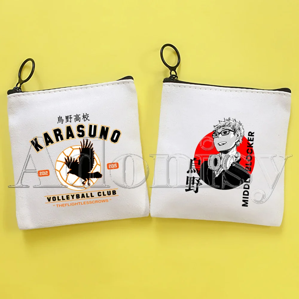 Japanese Anime Haikyuu Karasuno Fly High Ulzzang Women Canvas Zipper Small Coin Bags Mini Purses Girl Wallet Key Purse Pouch
