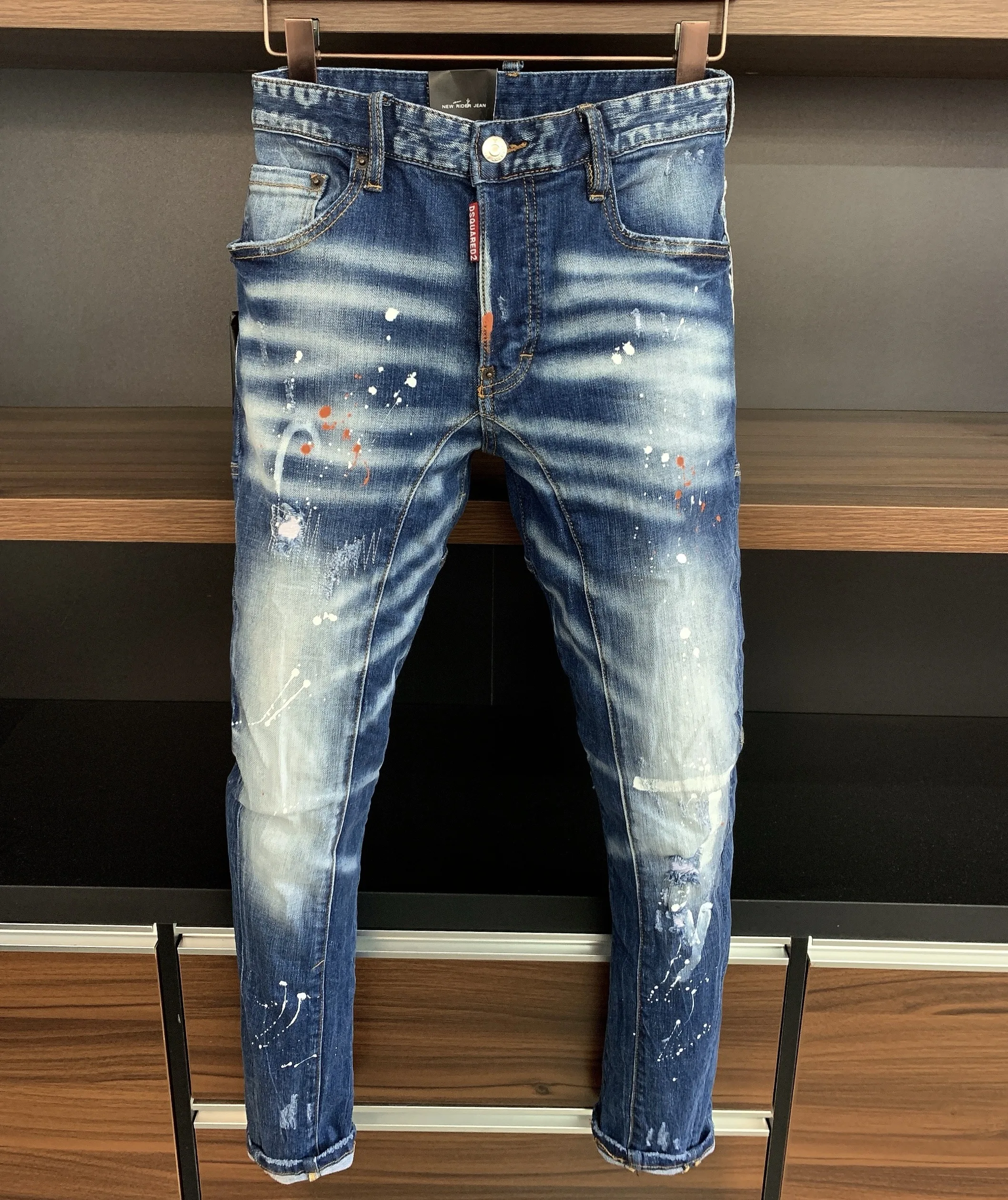 

New D2 Fashion Couple Ripped Jeans Dsquared2 Color Inkjet Jeans Boyfriend Gift Distressed Streetwear Size 44-54 A371