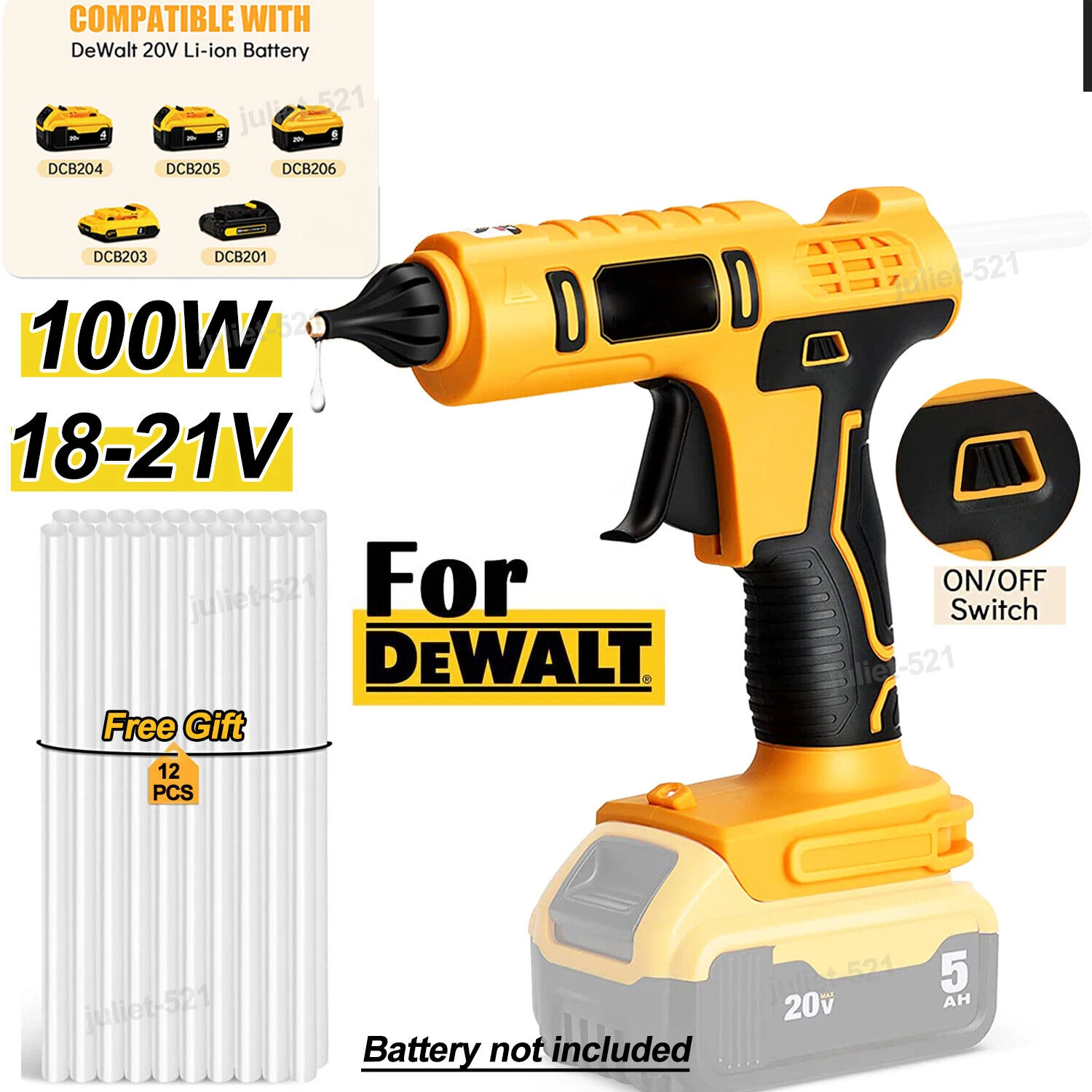 Cordless Electric Handheld Hot Glue Gun Repair DIY Tool Hot Melt Welding Hot Air Gun Anti-scald Nozzle with 12 Sticks for Dewalt