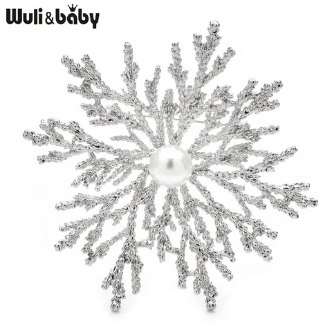 Wuli&baby жемчужный сплав броши снежинки