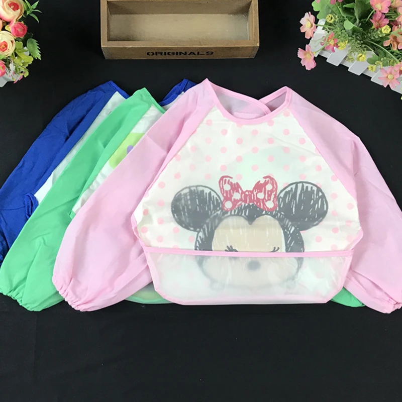 

Disney EVA bib Mickey Minnie Children's Cute Spring Bib Long-sleeved Blouse Waterproof Dirt-proof Baby Eating Cartoon Bib