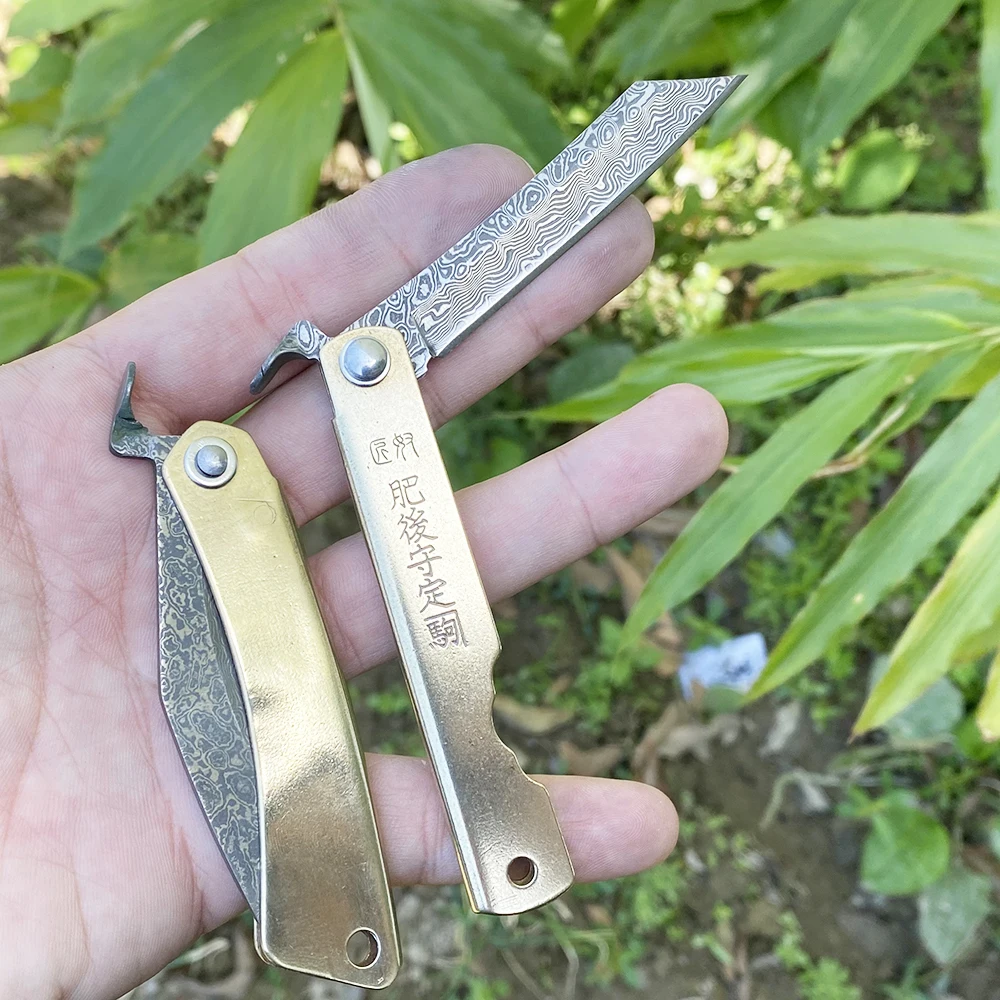 

Higonokami Japanese VG10 Damascus Folding Blade Ball Bearing Hunting Copper Handle Tactical Military Outdoor Survival EDC Tool
