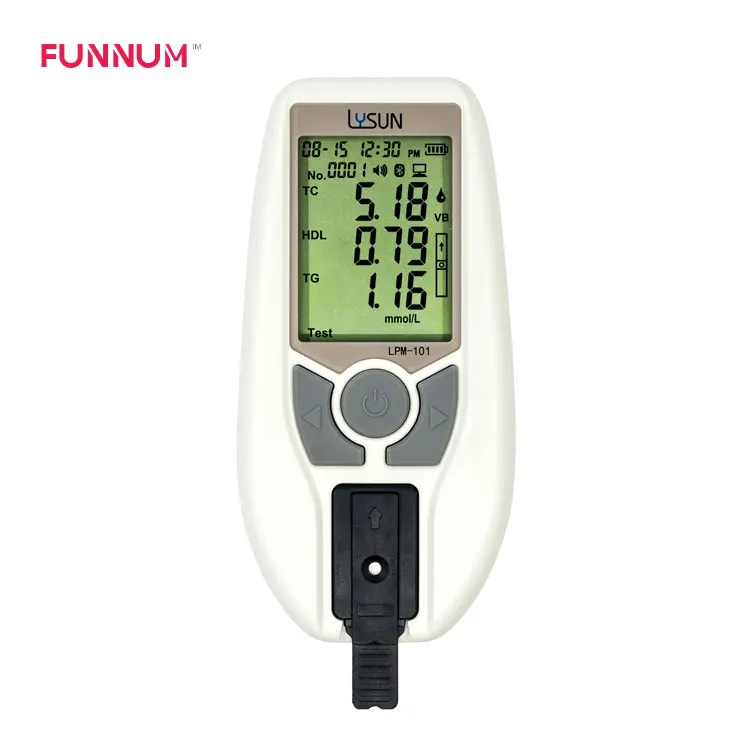 

Funnum Clinic quality Total cholesterol /HDL/LDL/TG 4 in1 dry chemical lipid profile analyzer with rechargeable battery