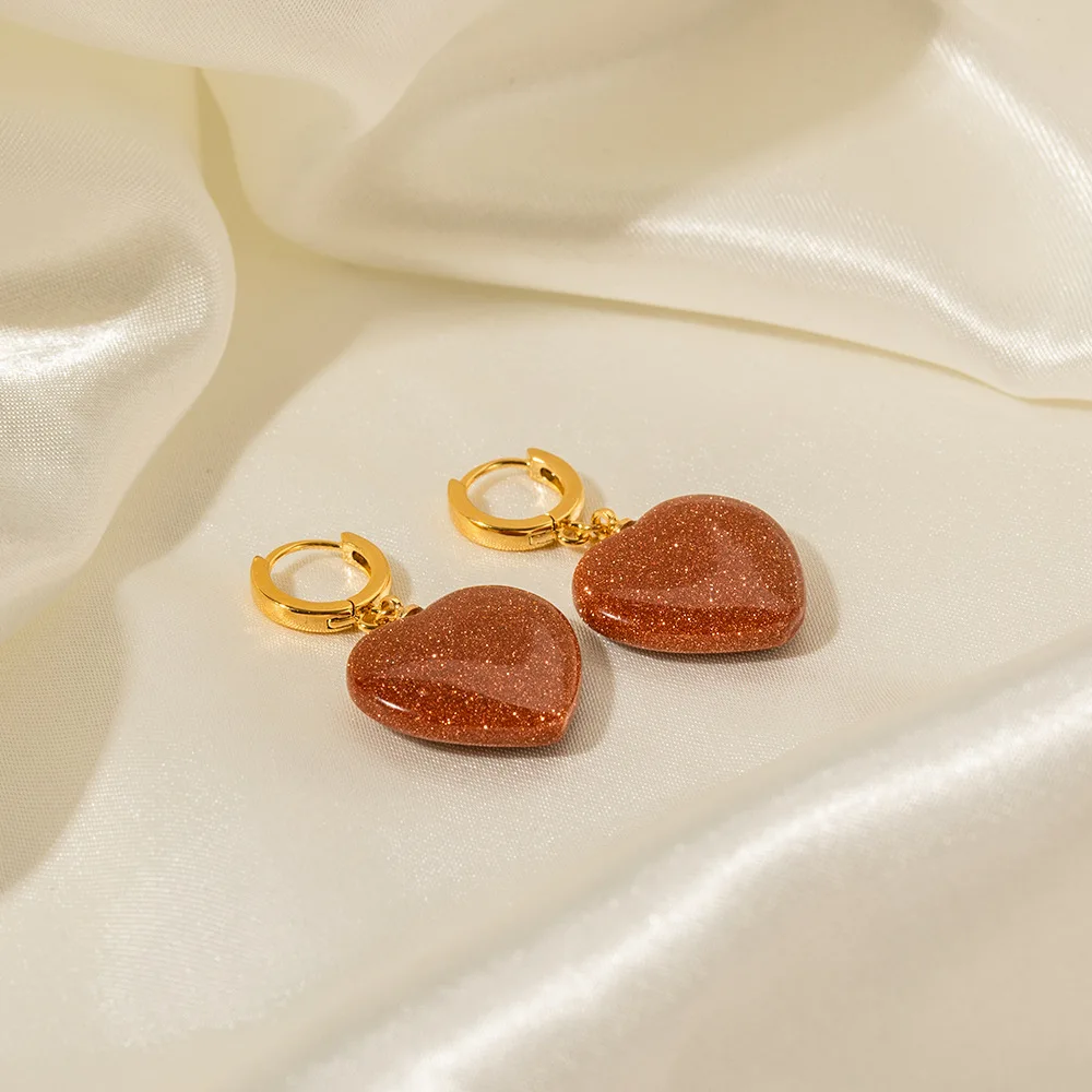 Stainless Steel PVD 18K Gold Plated Tarnish Waterproof Red Resin Heart  Earrings For Woman Jewelry Wholesale Trendy