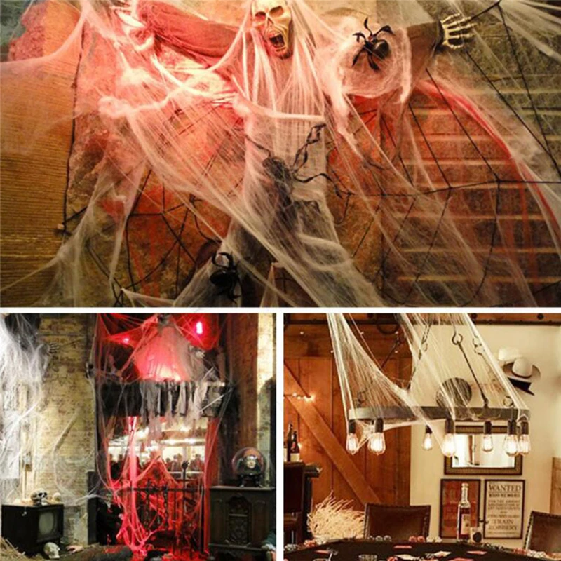 

Halloween Scary Party Scene Props White Stretchy Cobweb Spider Web Horror Halloween Decoration For Bar Haunted House