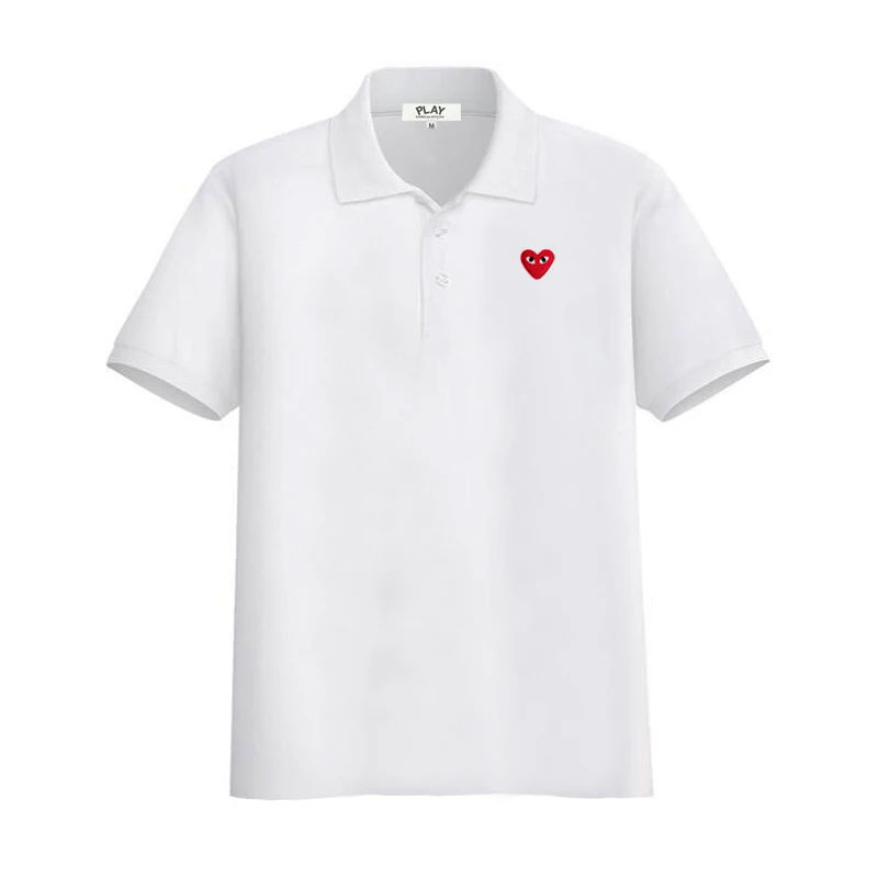 Men Women POLO Shirt Cotton Heart Eyes Embroidery Lapel Button Pullovers Loose Solid Couple Summer Shirts |