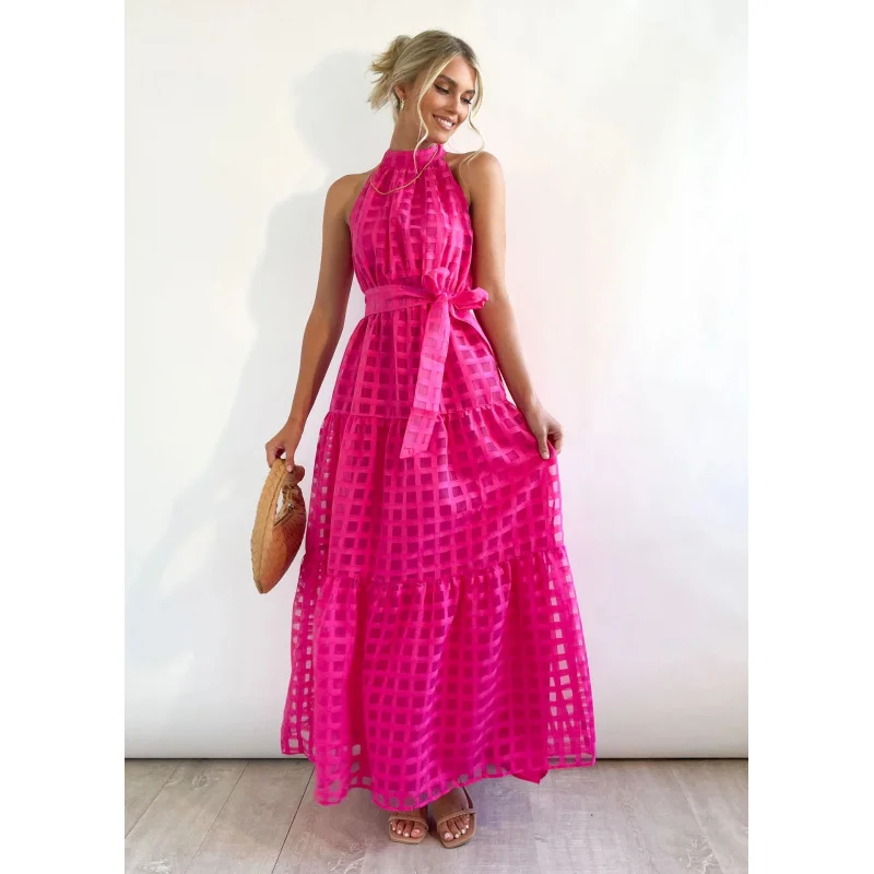 Новинка весна-лето 2024 модное однотонное платье с лямкой на шее повседневное