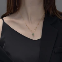 simple retro imitation jade bead pendant necklace for womens light luxury niche design palace style collarbone chain jewelry