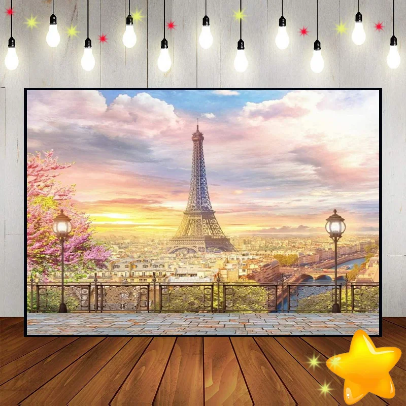 

Eiffel Tower Paris Landmark Global Background Photography Backdrops Decoration Photo Party Custom Birthday Backdrop Banner