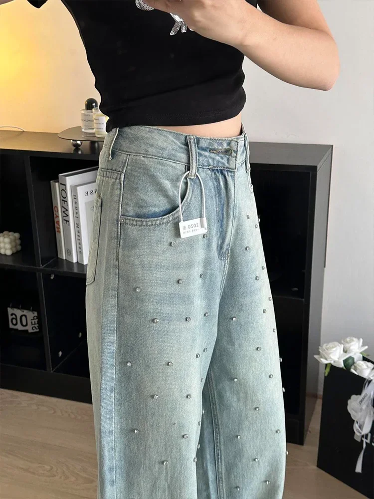Женские свободные плиссированные джинсы с высокой талией