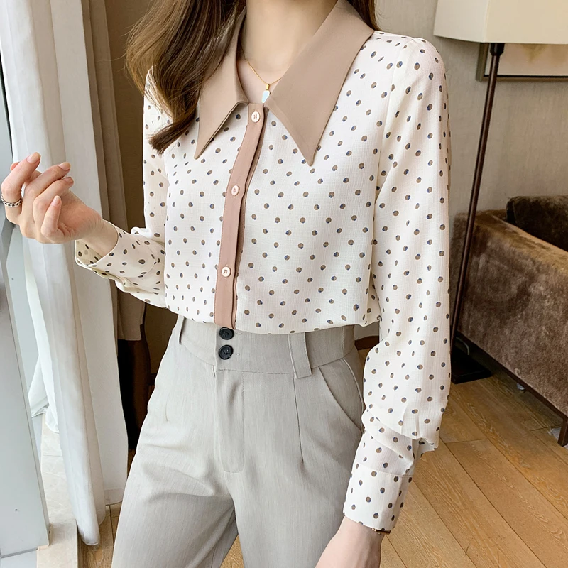 

Chikichi Summer Dot Chiffon Shirt Womens Blouses 2022 Spring New Fashion Elegant Shirt Long Sleeve High-end Loose Ladies Tops