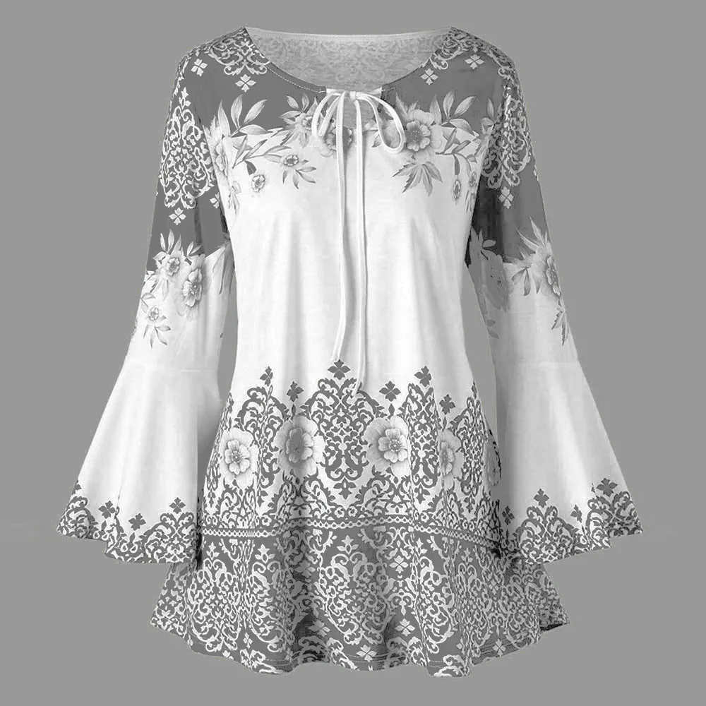 

Блузка женская с расклешенным принтом, модный топ с рукавом «Замочная скважина», толстовка с капюшоном, многослойная футболка