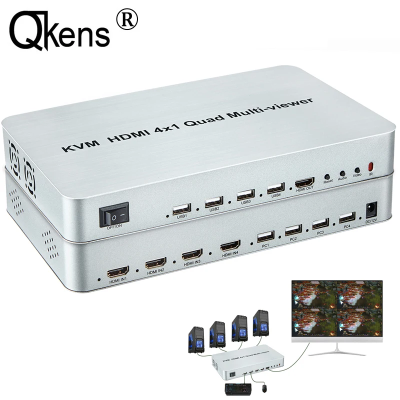 KVM 4 канала HDMI 4x1 четырехъядерный многоцелевый бесшовный переключатель