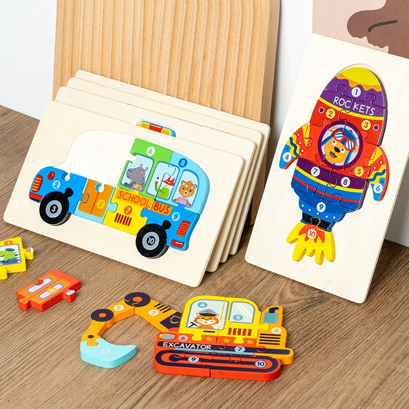 

Top Quality Baby 3D Wooden Puzzles Educational Cartoon Animals Transportation Early Intelligence Puzzle Game Toys for Children