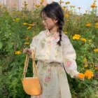 Женский костюм с длинным рукавом, блузка с цветочным принтом + юбка, комплект из 2 предметов, весна 2022