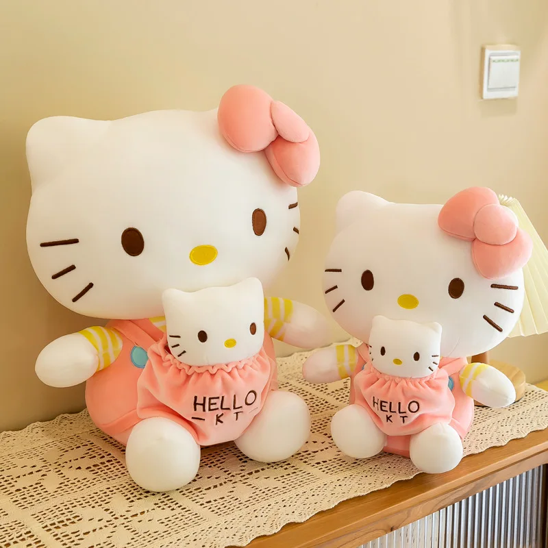 

Cute Hello Kitty Kawaii Plush Toy KT Cat Mother and Child Plush Throw Pillow Bow Soft Cloth Doll Children's Pillow Birthday Gift