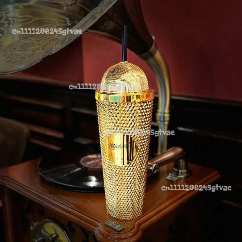 Фото Стакан с соломинкой Michael Rhine Stone Tumbler Bling, бутылка для воды с дизайном микрофона, сувенирная кружка в форме шляпы, ведерко для попкорна №4