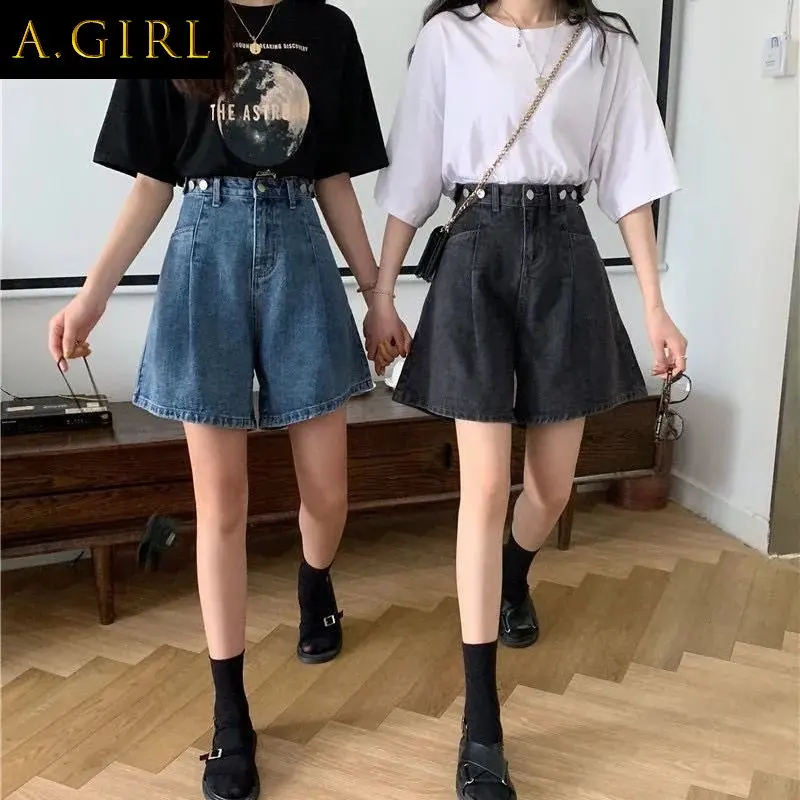 

A GIRLS Shorts Women Feminino Harajuku Leisure Preppy BF Style Streetwear Summer Baggy Wide Leg Chic Denim Retro Vintage Bottom