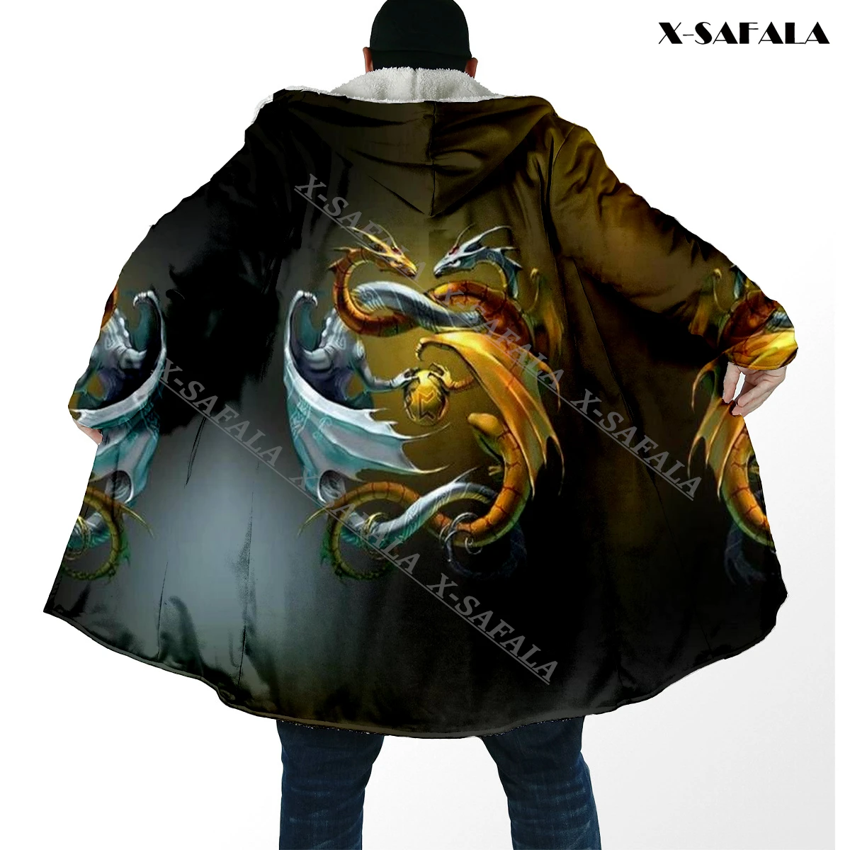 Длинная толстовка с капюшоном и принтом в виде дракона |