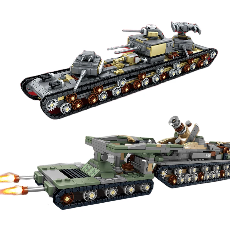 MOC building blocks World War II KV-VI Super-heavy tank assembly model Carl cannon children's brick toy birthday gift