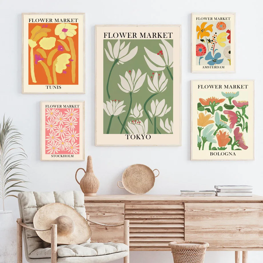 Абстрактная Цветочная Марка винтажная Акварельная настенная Картина на холсте