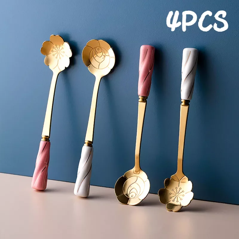 

2023New Design Spoons Set For dessert ice cream Coffee High-end Ceramic Handle Teaspoon 304 Stainless Steel Tableware Party Gift