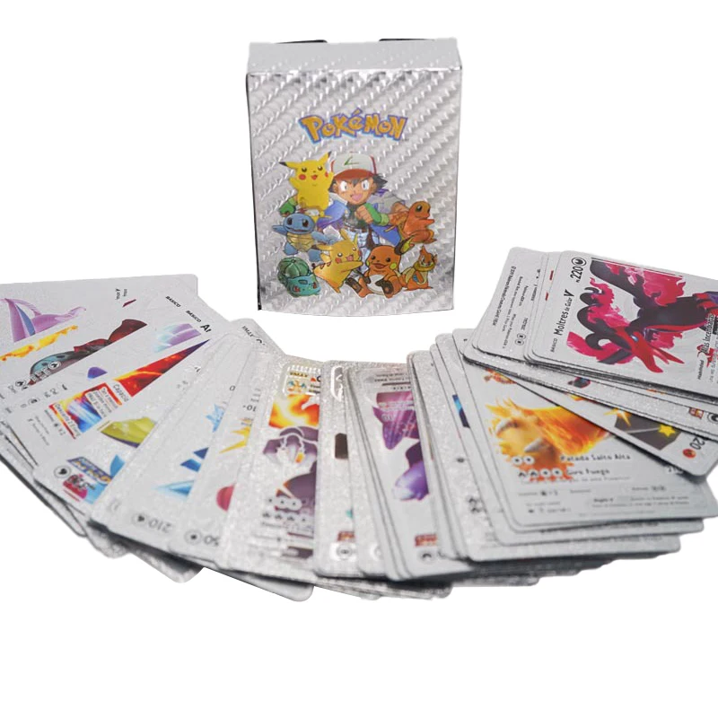 Original English 55pcs Pokemon Game Card Foil Gold Silver Black Collect V Gx Vmax Charizard Pikachu Playing Battle Kids Toy Set |