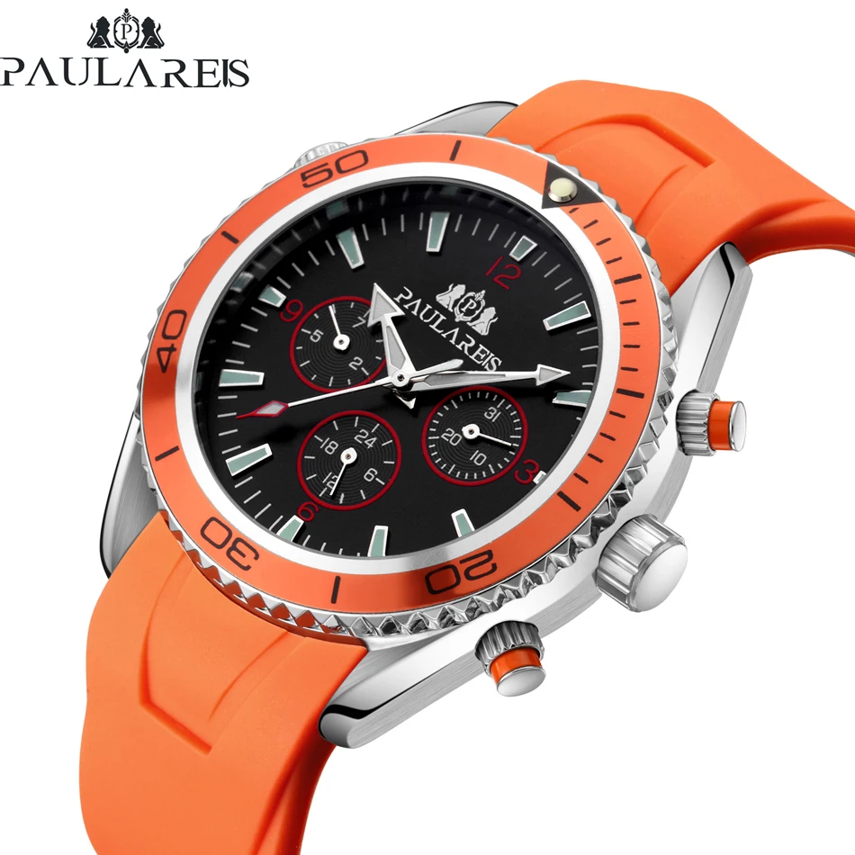 

Men Rotatable Bezel Automatic Watch Self Winding Mechanical Wristwatch Rubber Strap Military Sports Clock Relogio Masculine