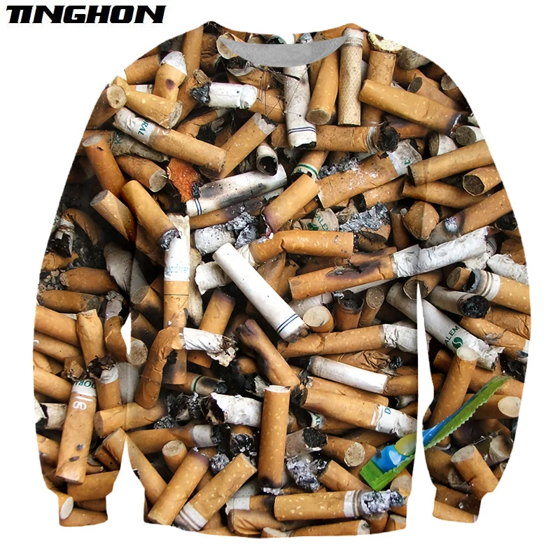 Daily Smoke Brown-yellow Long-sleeved Shirt Casual Cool Style Spring Autumn All-match 3D Printing Men Round Neck Pullover XS-7XL