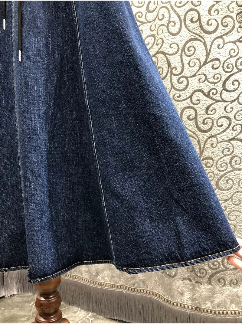 Женская длинная юбка из 100% хлопка синяя джинсовая макси с градиентными цветными