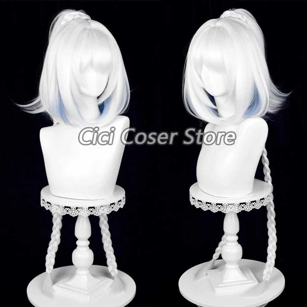 Парик для косплея Genshin Impact Mualani термостойкие парики из волос серебристые белые