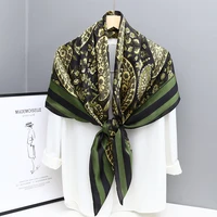 green colour fashion multi function 110cm square shawl imitated silk paisley floral printed muslim hijab scarf foulard