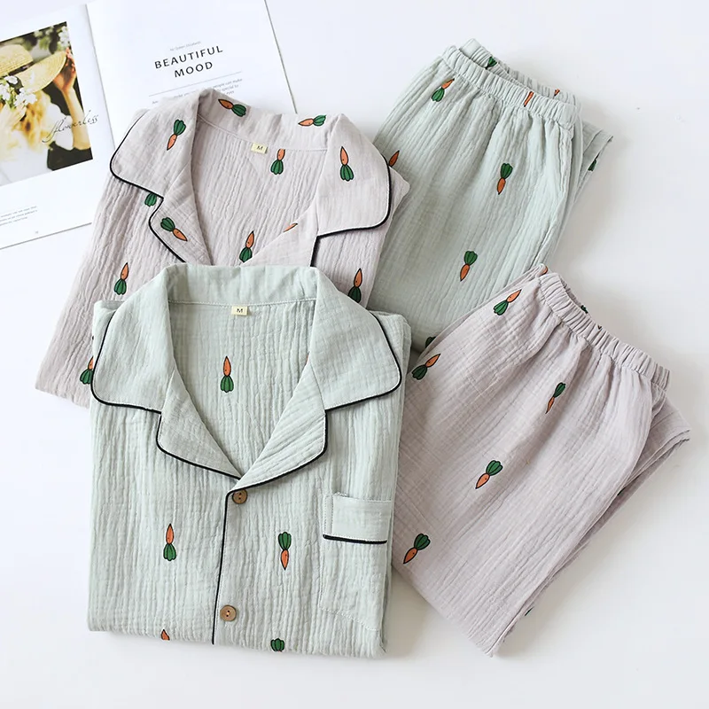 New Men's Pajamas Set Crepe Cotton Soft Homewear Loungewear Set Spring Summer Autumn Long Sleeve Home Clothing For Sleepwear