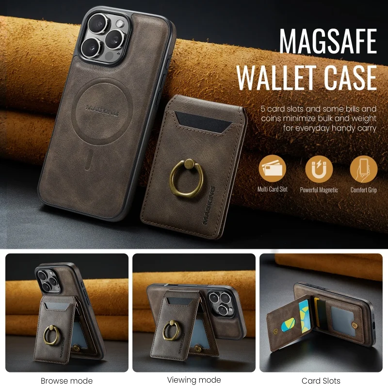 Новый кожаный чехол для телефона с магнитной картой и кольцом iPhone 16 16Pro 16ProMax 15 15Pro