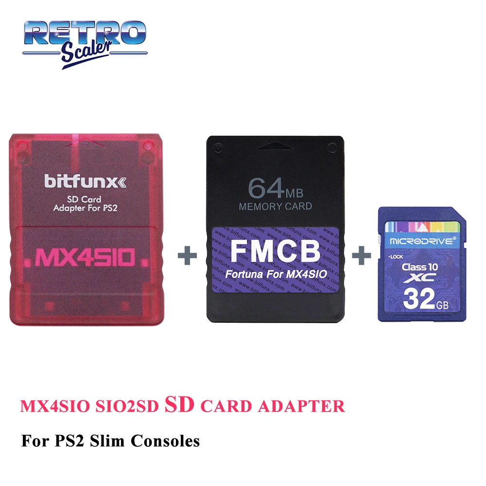 Адаптер для SD-карты RetroScaler MX4SIO SIO2SD игровых консолей PS2 + карта Fortuna 64 Мб FMCB OPL1.2.0