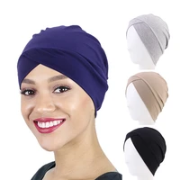 new women turban modal cotton cross muslim headwrap button cap soft beanie inner underscraf hat headcover hijabs lady chemo cap
