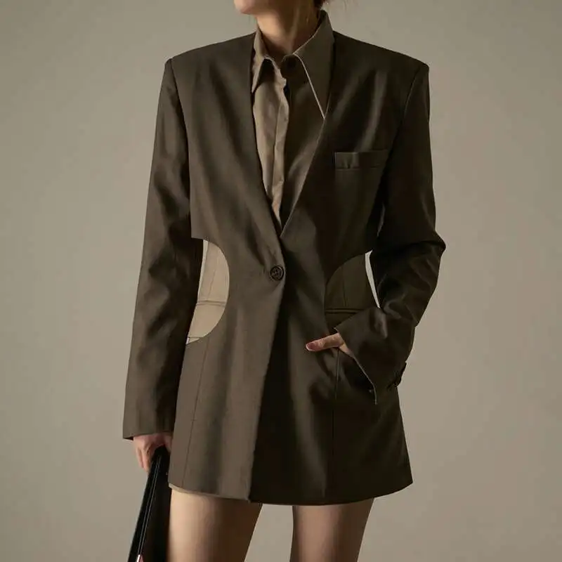 

Removable Colorblock Women's Blazer Lapel Collar Long Sleeve High Waist Slimming Women's Coat Fashion New