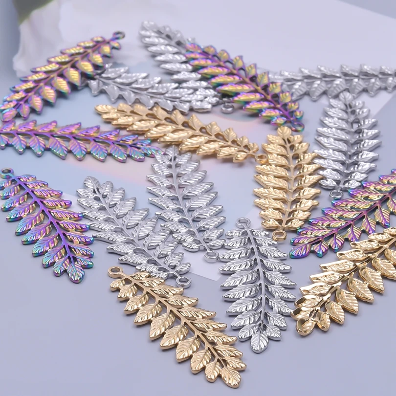 3pcs/Lot Leaves Shape Charms For Jewelry Bracelet Necklaces Making Stainless Steel Pendants Metal Materials Accessories Handmade