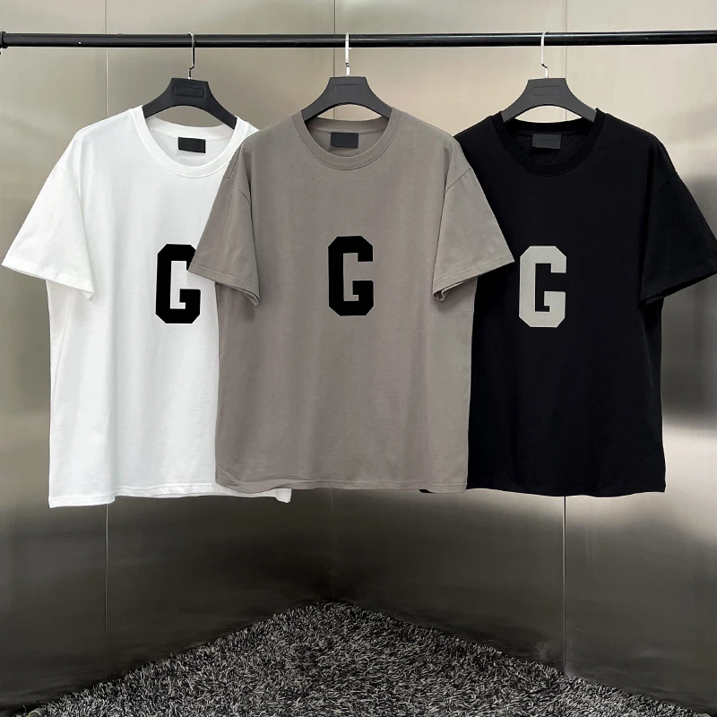 

Ss22 Classic Jerry Lorenzo Season 7 High Street Loose Big G Letter Flocking Print 7th T-Shirt Unisex Fashion Tee