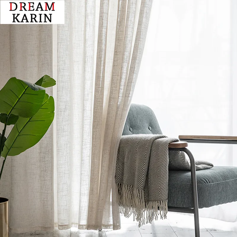 

DK Linen Curtain for Living Room Bedroom Solid Color Cotton Linen Tulle Curtains Fabrics Custom Gauze Semi-shading Custom Yarn