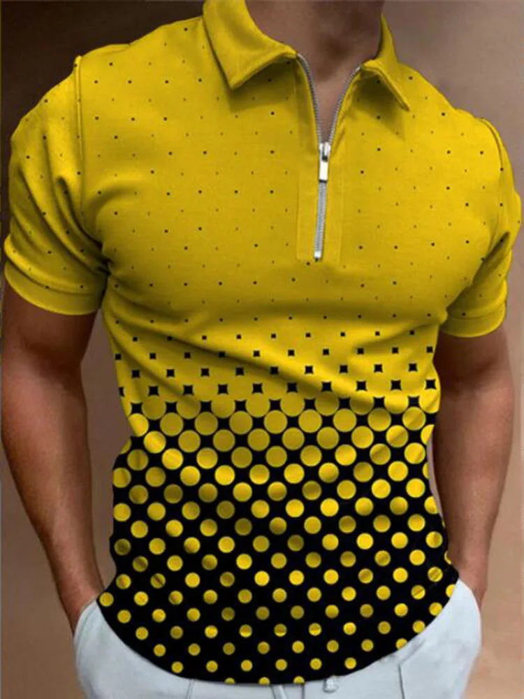 

Новинка лета 2022, модная мужская рубашка-поло в горошек с градиентом и короткими рукавами, дизайнерская Уличная Повседневная футболка с лацканами и молнией