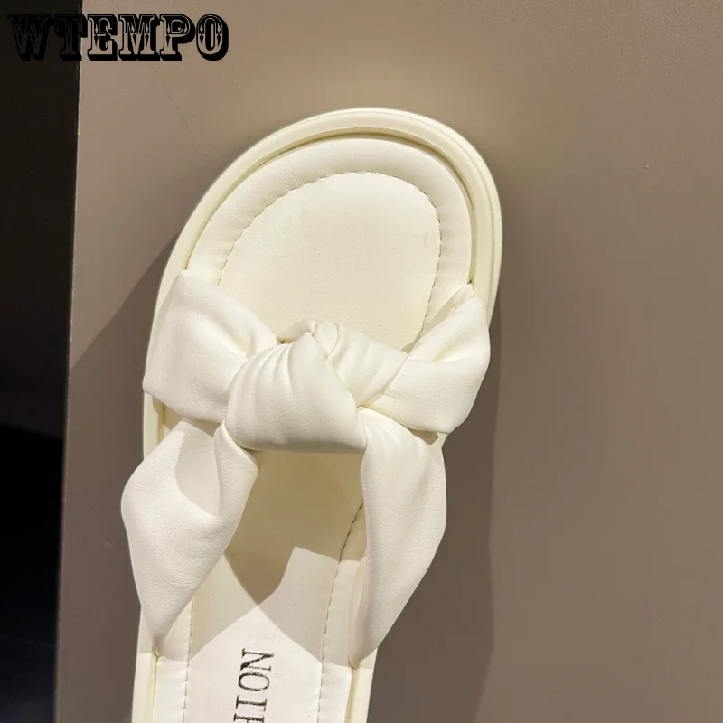 WTEMPO Fashion Slippers Women's Summer Anti-skid Thick Fairy Style Sweet Elegant Beach Sandals Bow Casual Shoes Wholesale