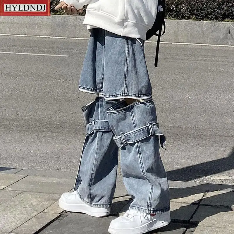Hip Hop Straight Leg Jeans Vintage Multi Pocket Washed Jeans Men and Women Street Loose High Waist Jeans Oversized Casual