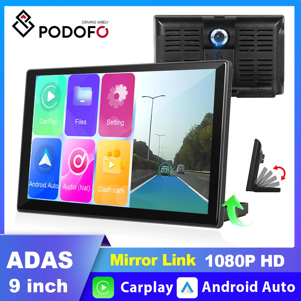 Podofo 9 &quotавтомобильный монитор CarPlay Android Auto 4K Передняя камера DVR ADAS ночное видение